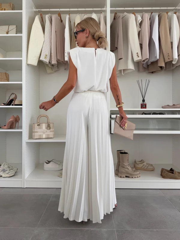 Loungewear Club™ | Ensemble élégant avec pantalon palazzo plissé
