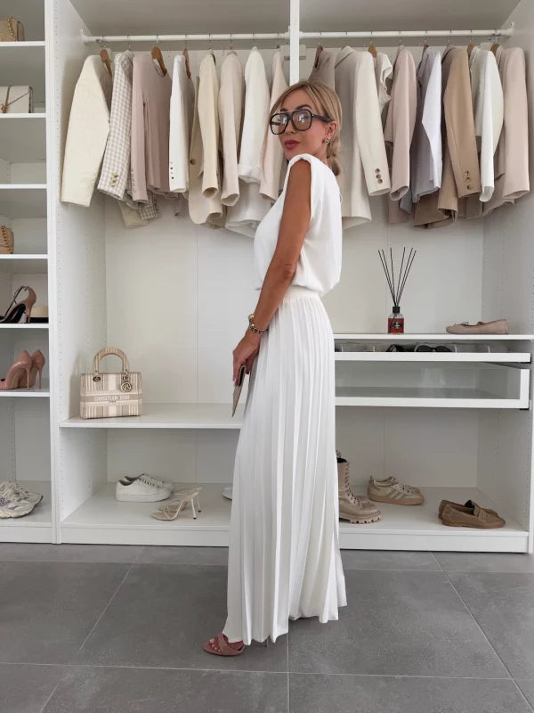 Loungewear Club™ | Ensemble élégant avec pantalon palazzo plissé