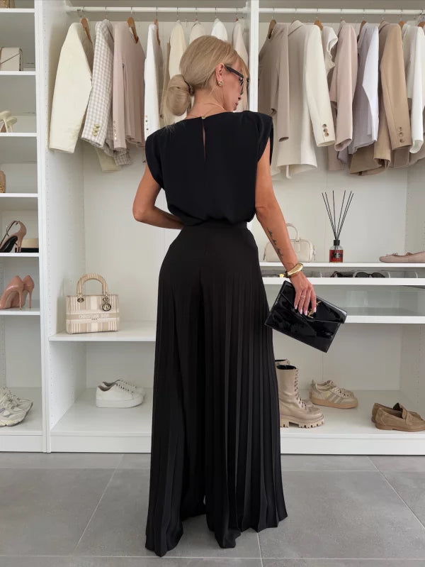 Loungewear Club™ | Ensemble élégant avec pantalon palazzo plissé
