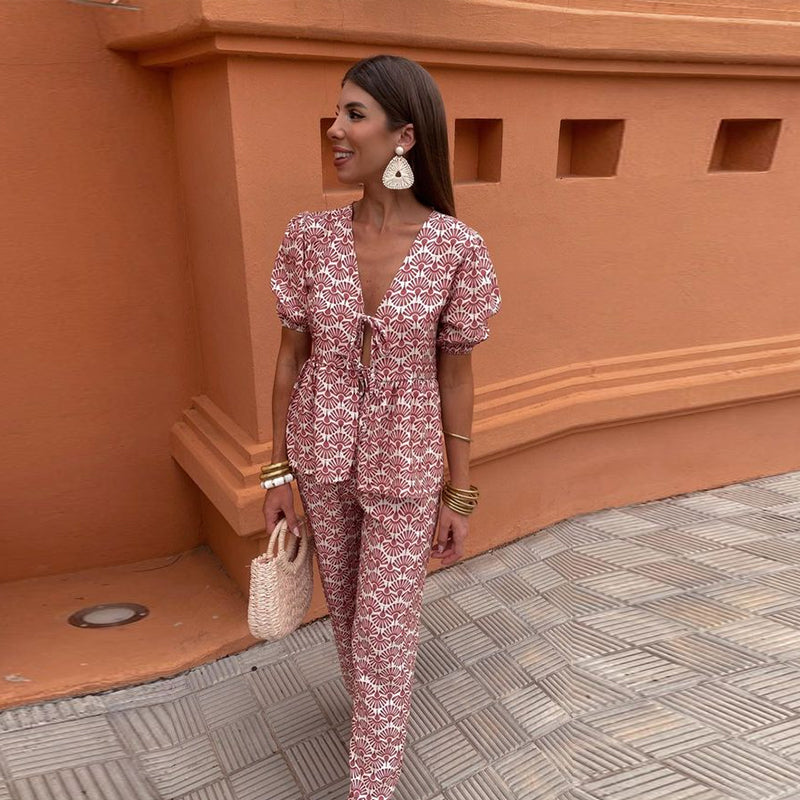 Loungewear Club™ | Ensemble à manches bouffantes et détail à nouer