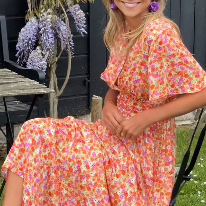 Loungewear Club™ | Robe maxi à fleurs avec manches flottantes