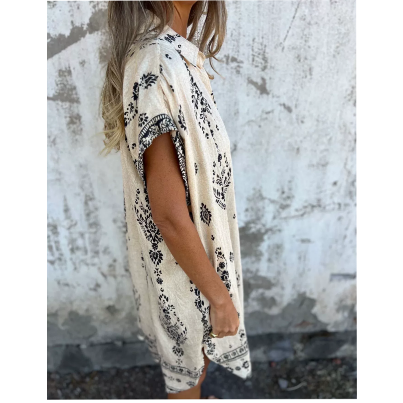 Loungewear Club™️ | Robe classique en coton lin imprimé