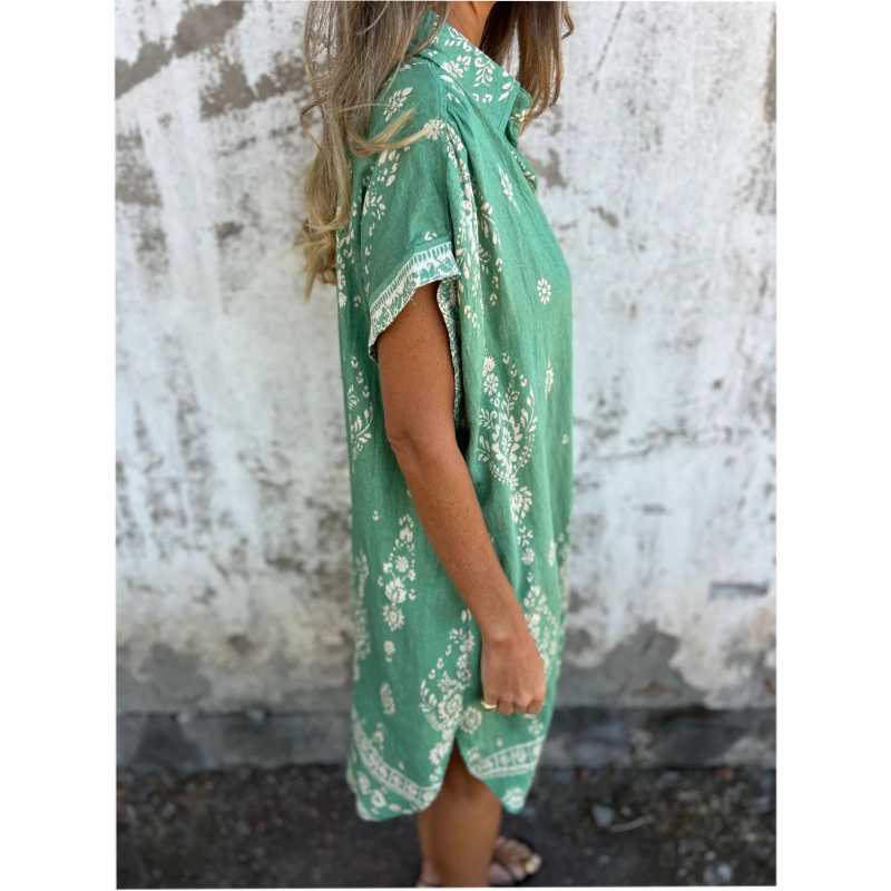 Loungewear Club™️ | Robe classique en coton lin imprimé