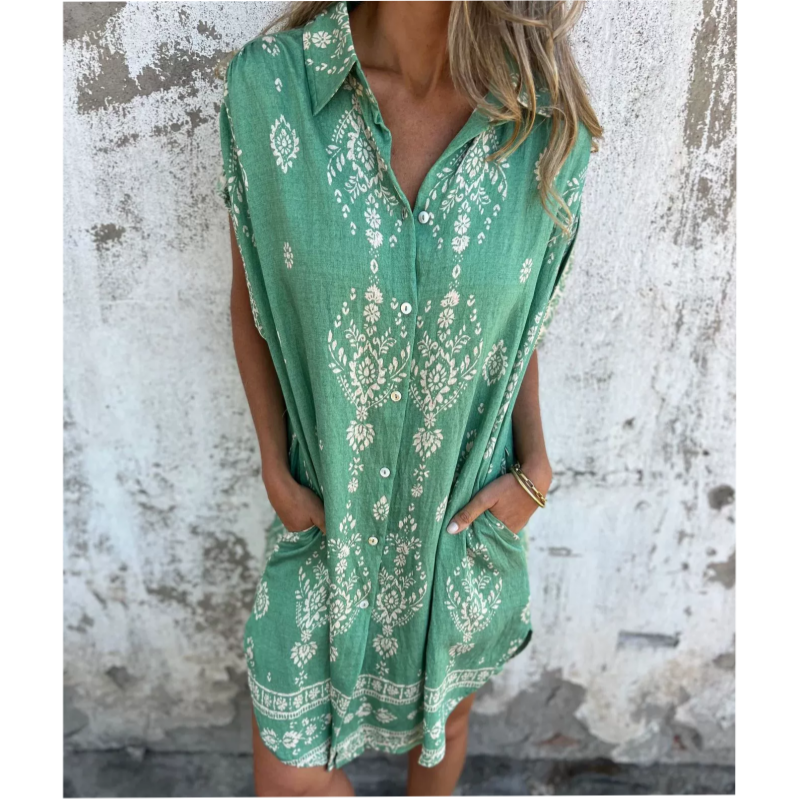 Loungewear Club™️ | Robe classique en coton lin imprimé