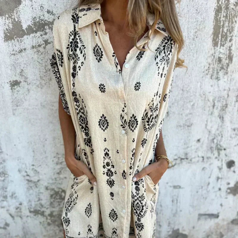 Loungewear Club™️ | Robe classique en coton lin imprimé