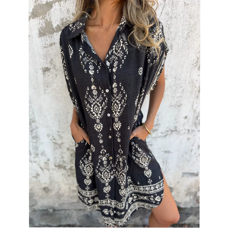 Loungewear Club™️ | Robe classique en coton lin imprimé