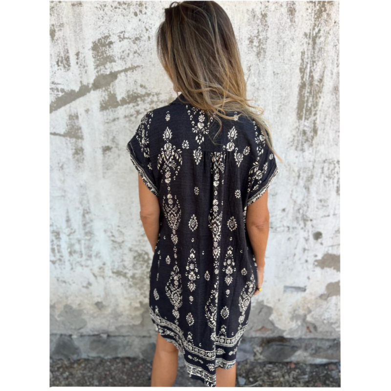 Loungewear Club™️ | Robe classique en coton lin imprimé