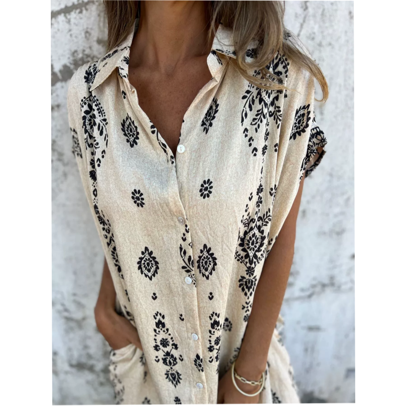 Loungewear Club™️ | Robe classique en coton lin imprimé