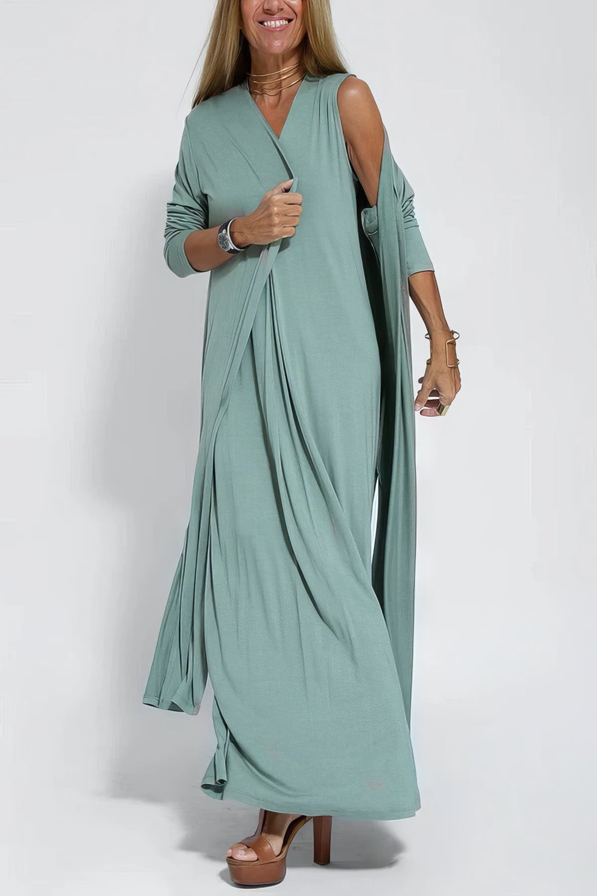 Elise | Robe Longue Élégante avec Cardigan Offert