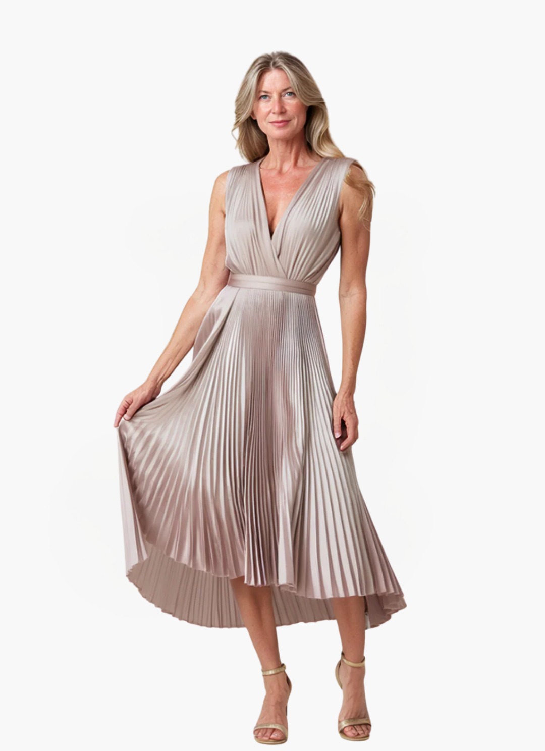 Loungewear Club™ | Robe midi plissée à décolleté en V profond