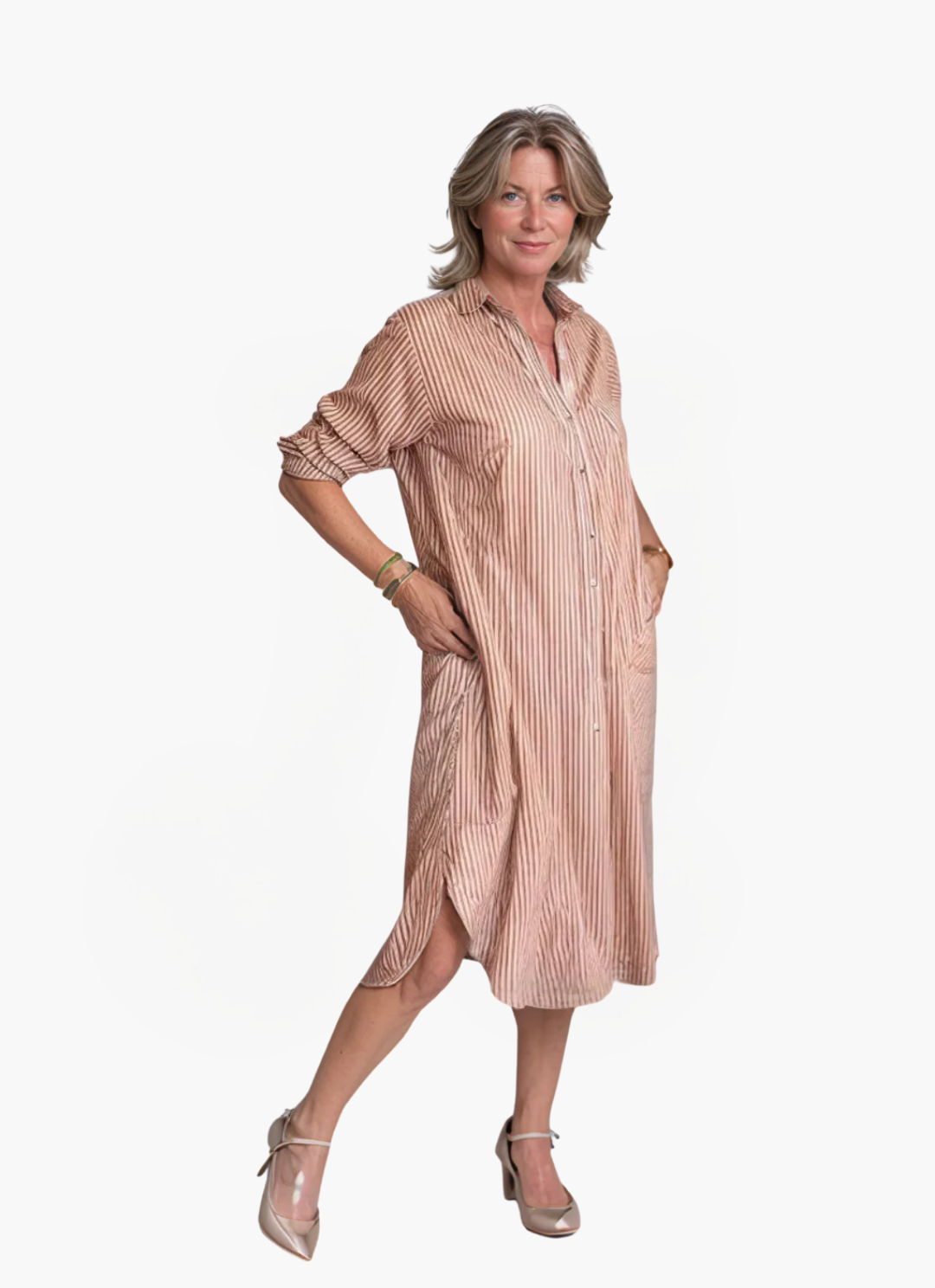Loungewear Club™ | Robe chemise rayée avec boutons