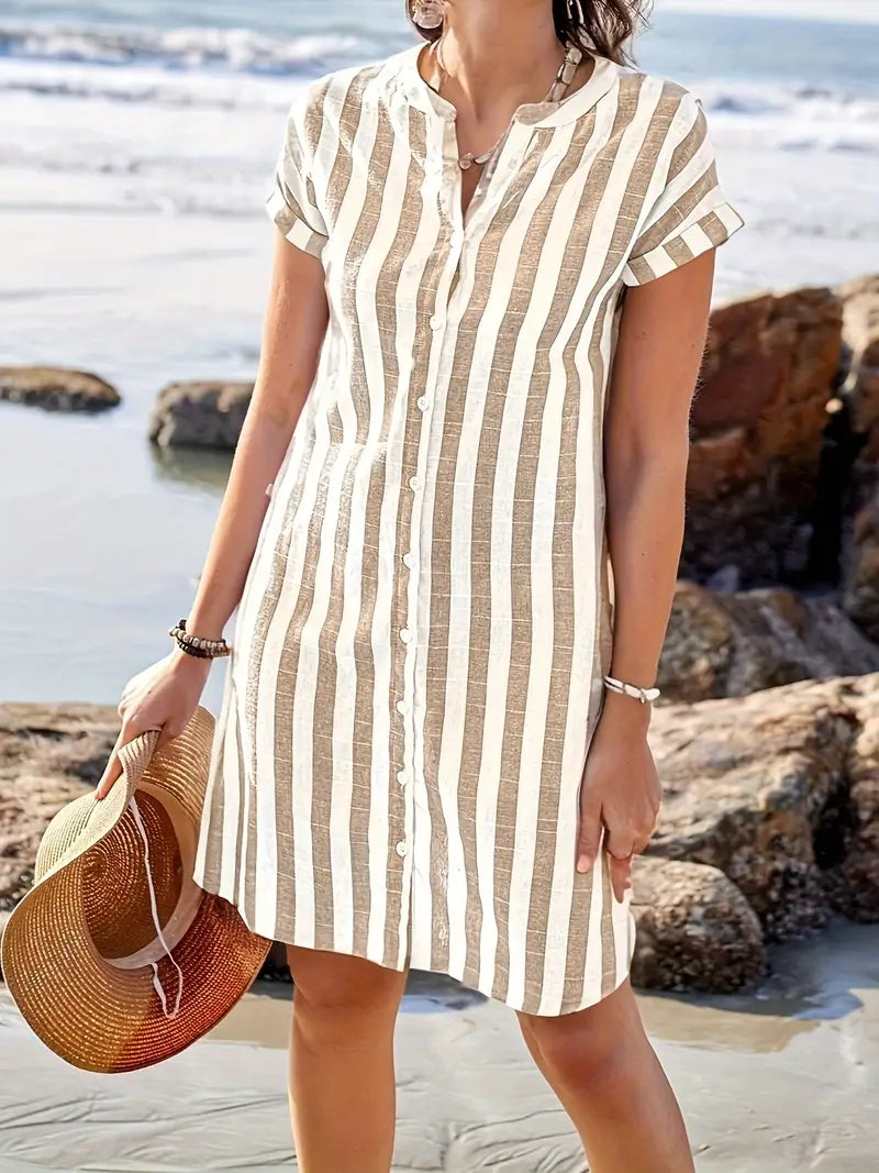 Martine | Robe chemise élégante rayée