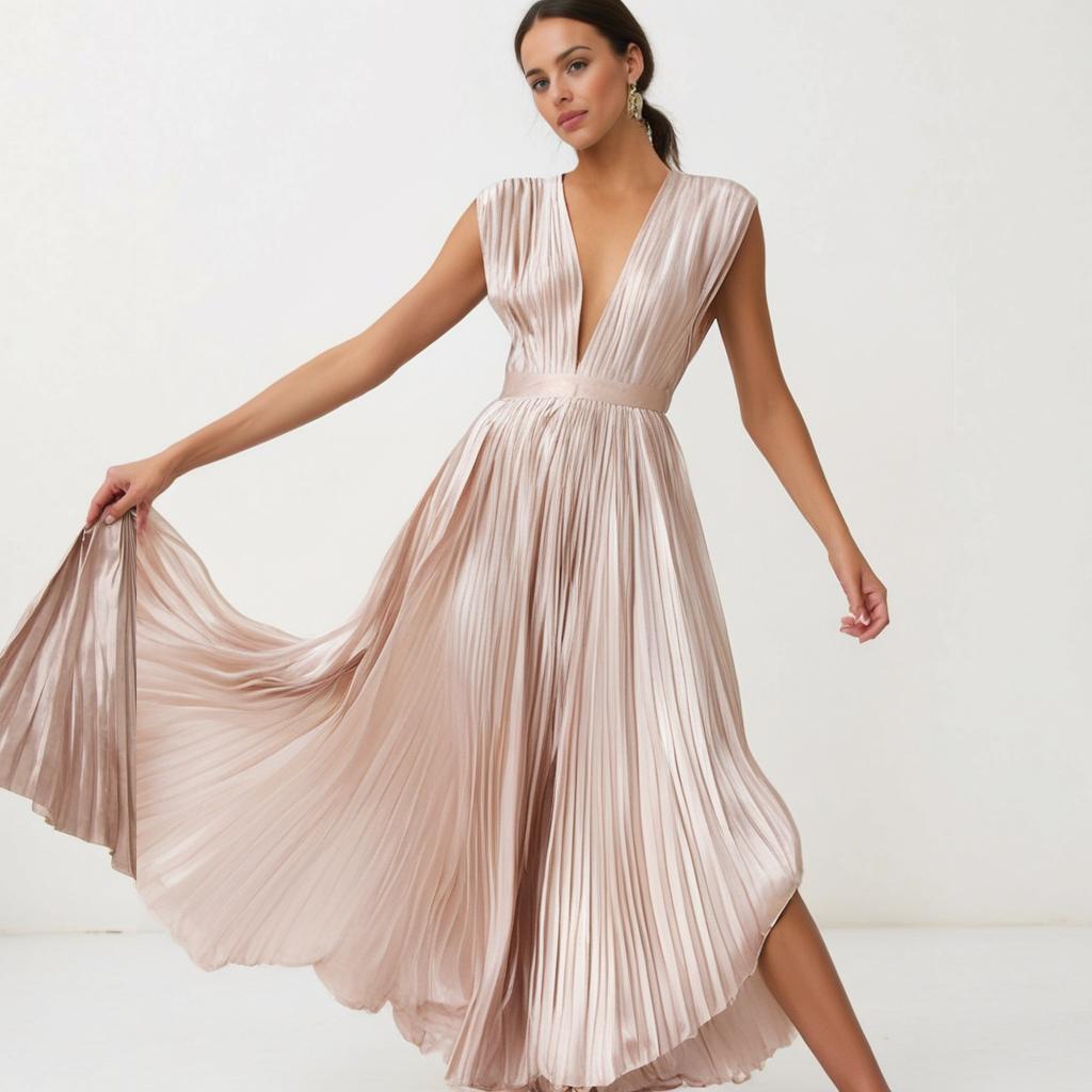 Loungewear Club™ | Robe midi plissée à décolleté en V profond