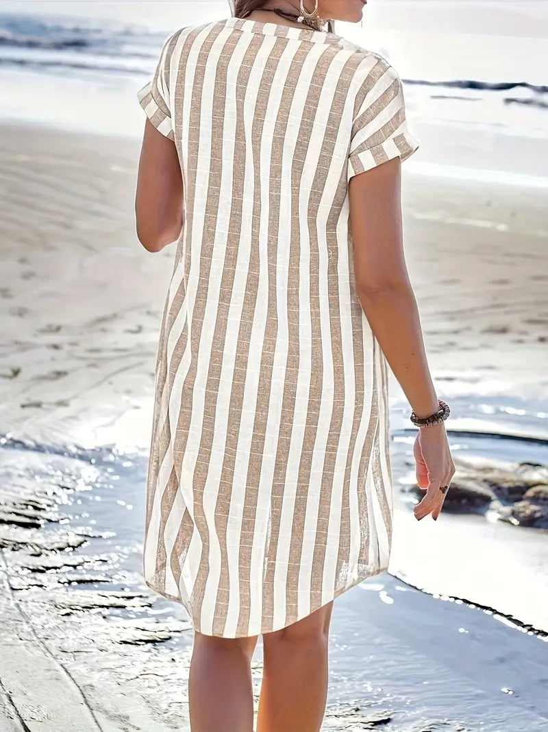 Martine | Robe chemise élégante rayée