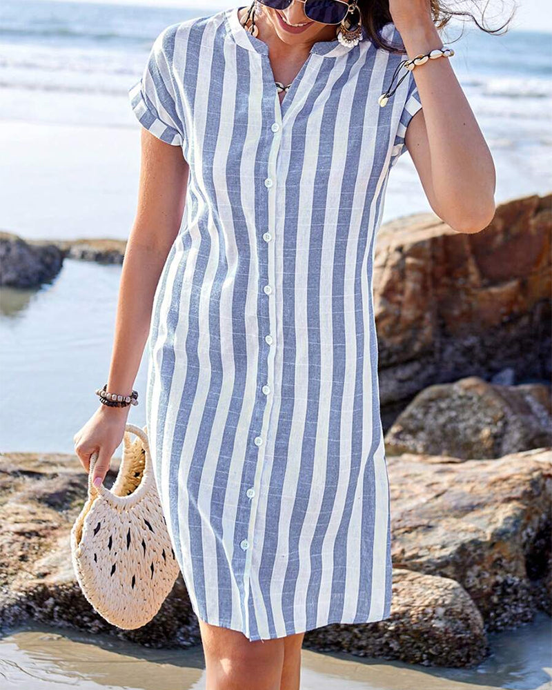 Martine | Robe chemise élégante rayée