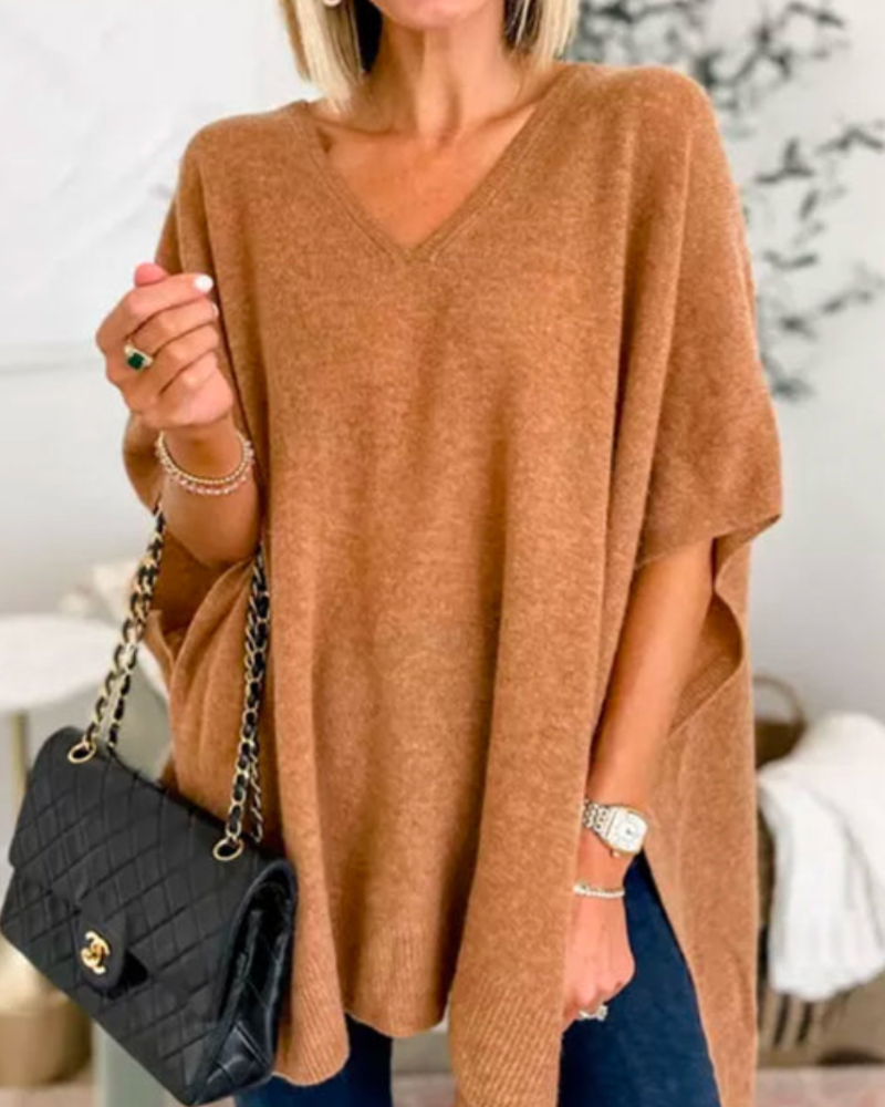 Loungewear Club™️ | Pull poncho uni avec col