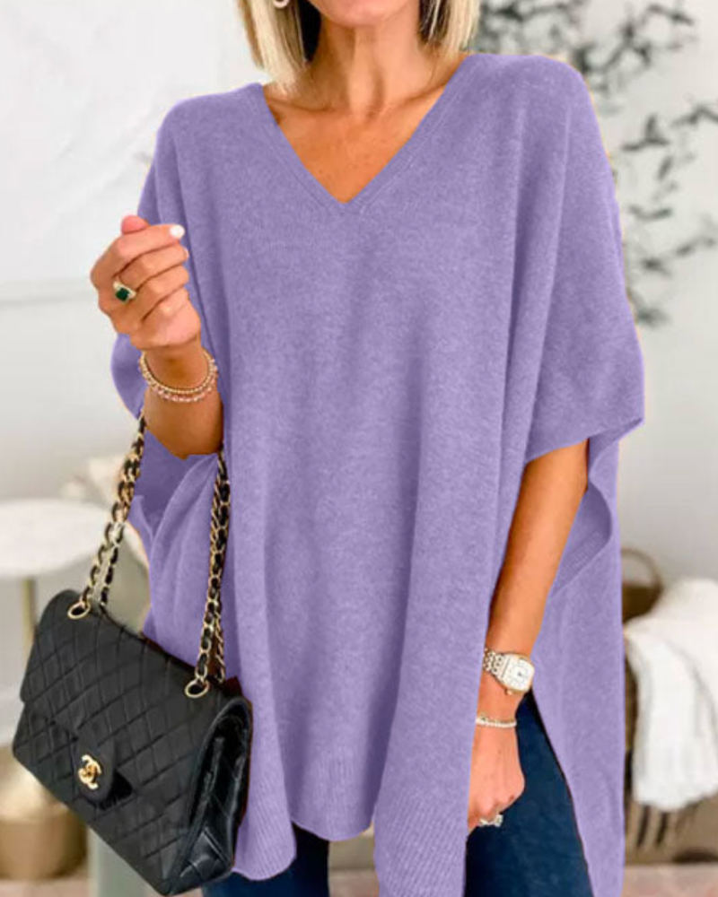 Loungewear Club™️ | Pull poncho uni avec col