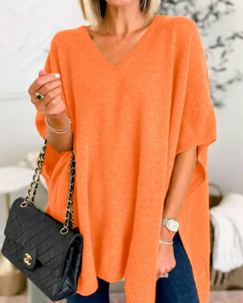 Loungewear Club™️ | Pull poncho uni avec col