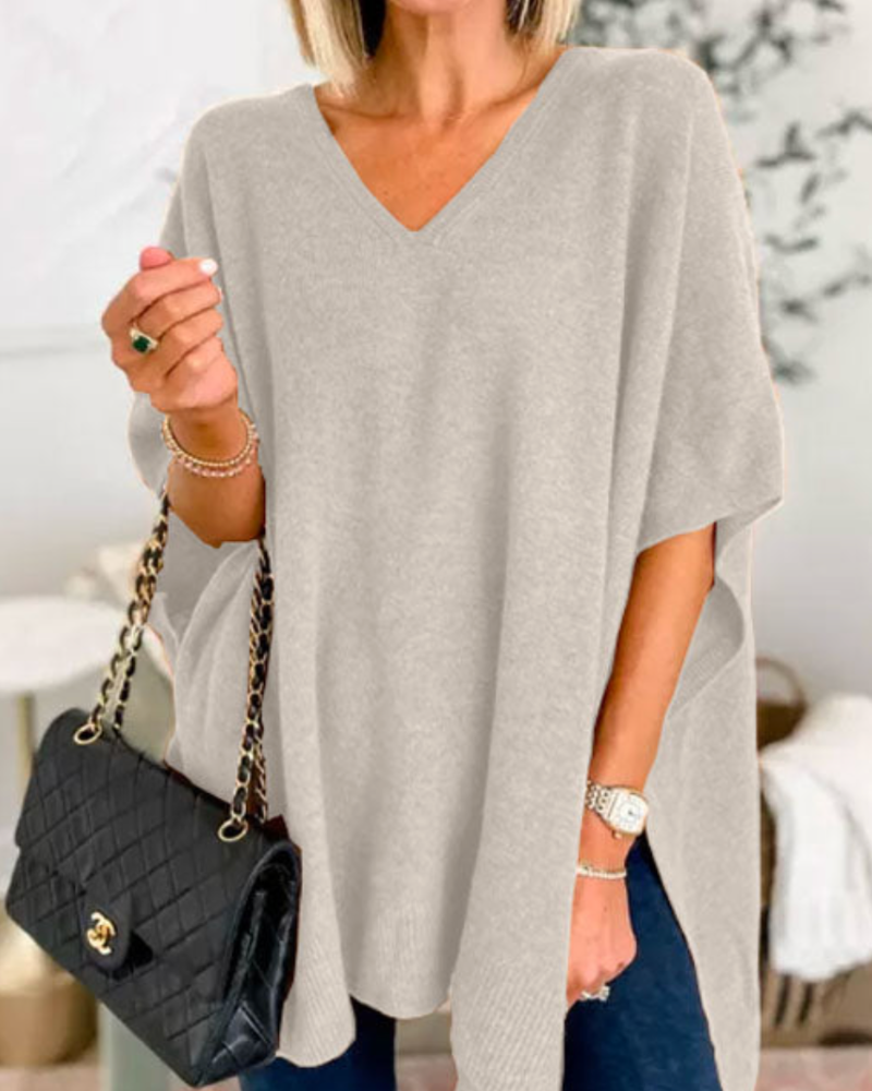 Loungewear Club™️ | Pull poncho uni avec col