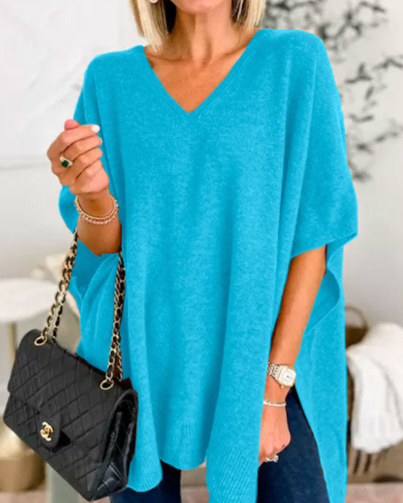 Loungewear Club™️ | Pull poncho uni avec col