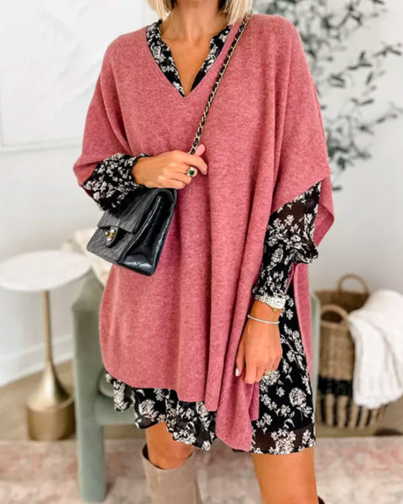 Loungewear Club™️ | Pull poncho uni avec col