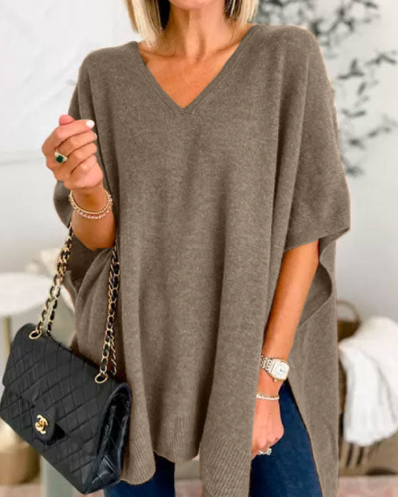 Loungewear Club™️ | Pull poncho uni avec col
