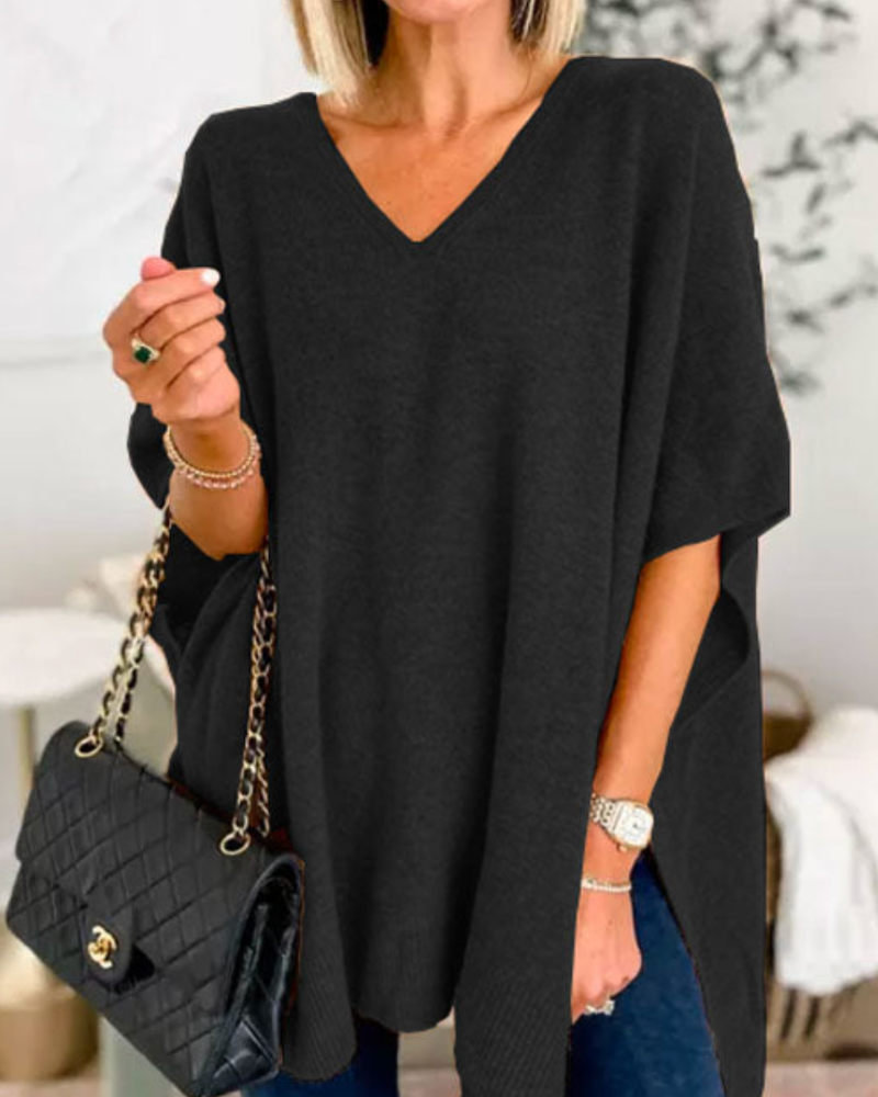 Loungewear Club™️ | Pull poncho uni avec col