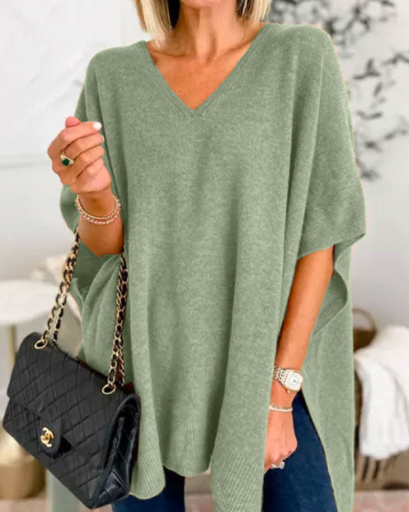 Loungewear Club™️ | Pull poncho uni avec col