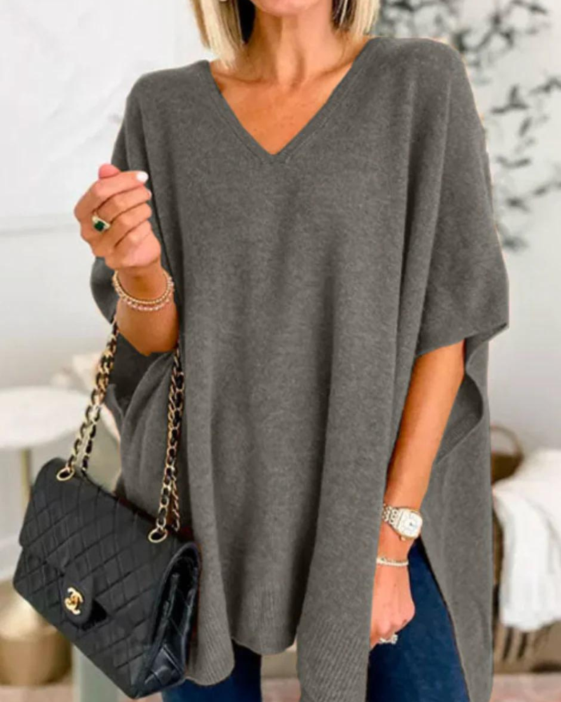Loungewear Club™️ | Pull poncho uni avec col