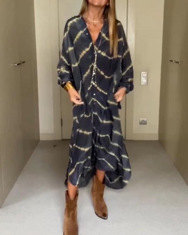 BOMEA - ROBE LONGUE BOHÈME À RAYURES ET MANCHES LONGUES