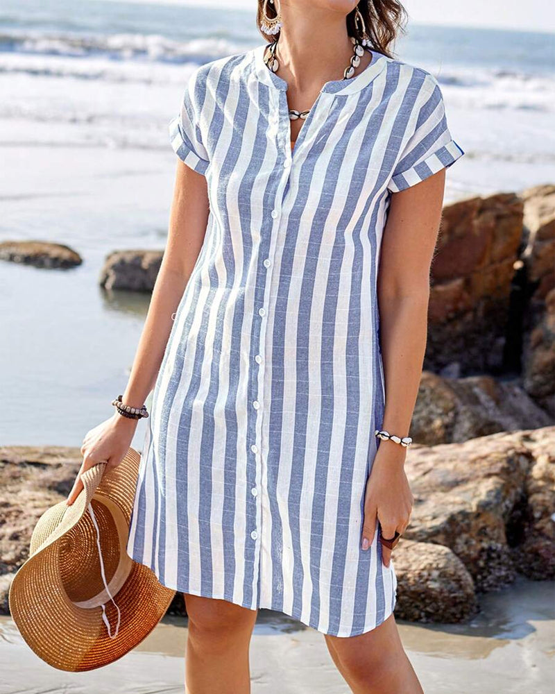 Martine | Robe chemise élégante rayée