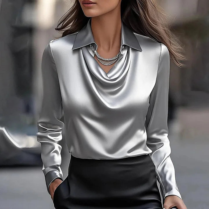 Malvina - Blouse Élégante En Satin Avec Décolleté Drapé
