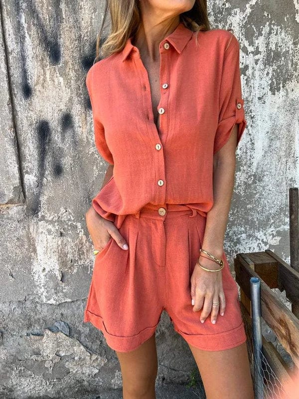 Loungewear Club™ | Ensemble chemise à boutons et shorts