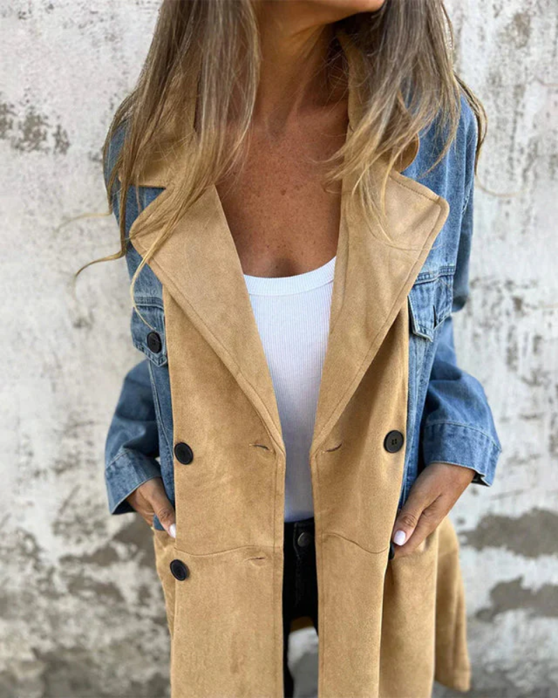 MARITES - MANTEAU EN DENIM ET EN CUIR SUEDE