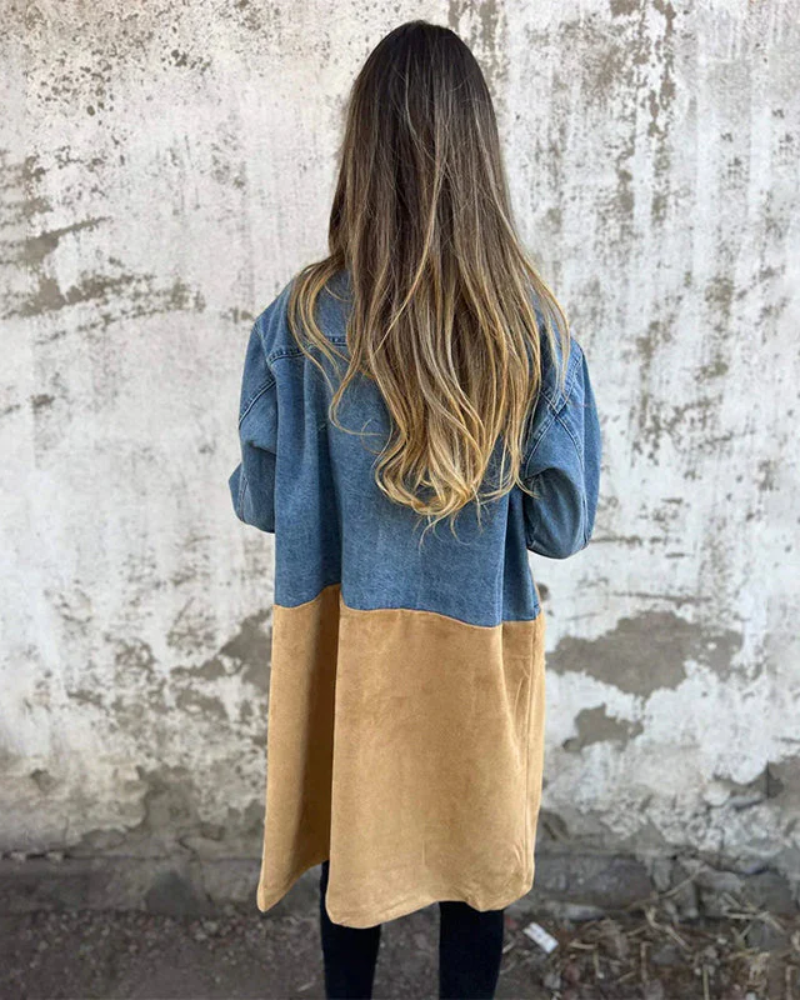 MARITES - MANTEAU EN DENIM ET EN CUIR SUEDE