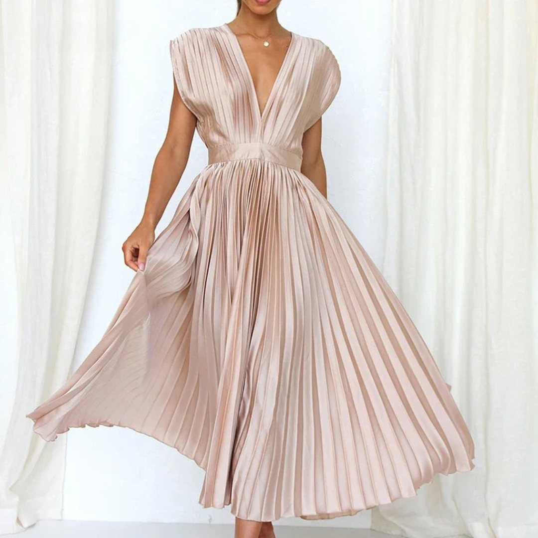 Loungewear Club™ | Robe midi plissée à décolleté en V profond