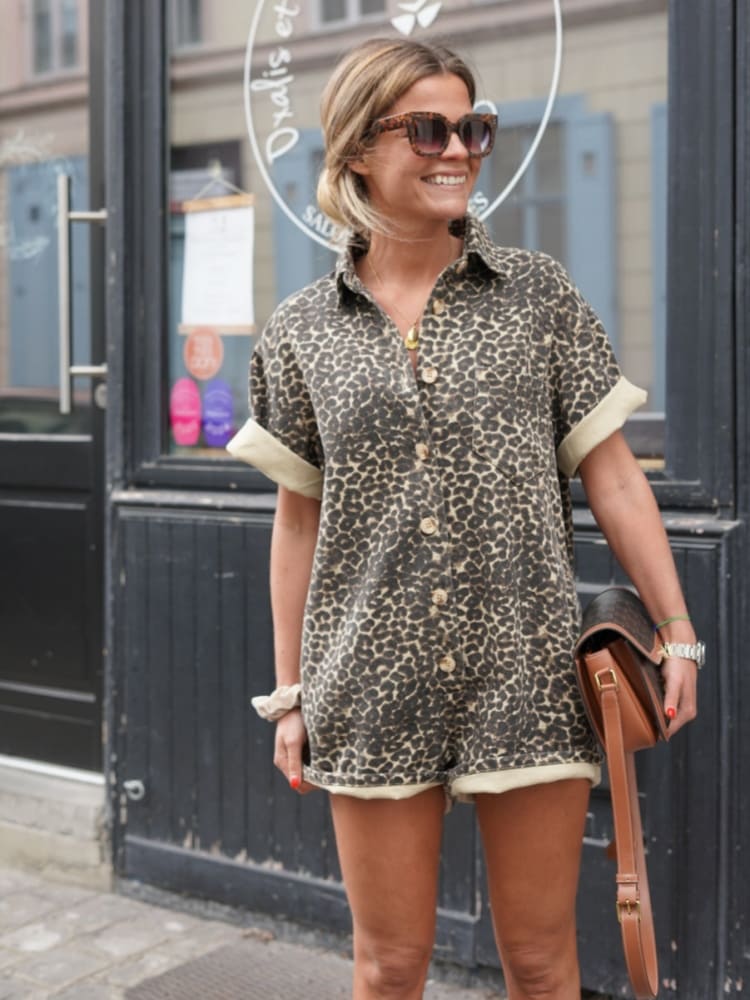 Loungewear Club™ | Combinaison chemise à motif léopard