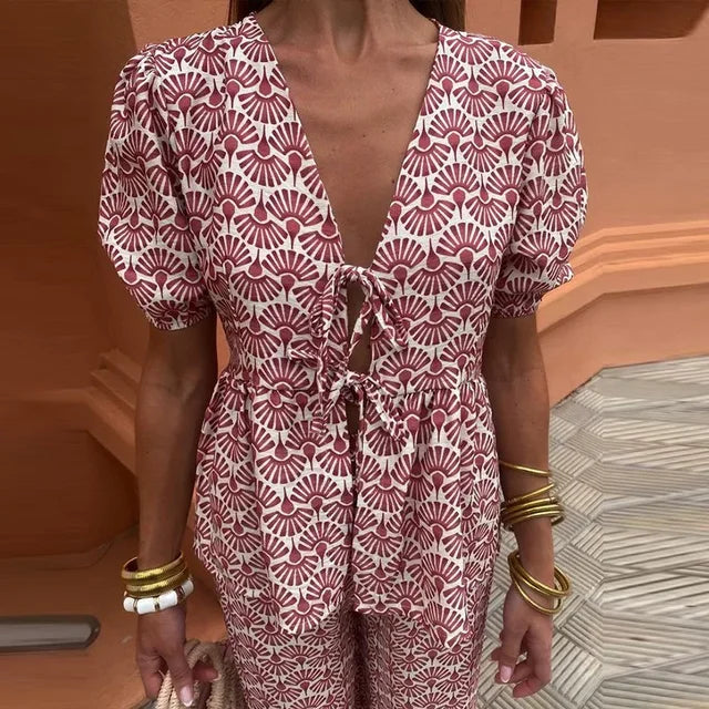 Loungewear Club™ | Ensemble à manches bouffantes et détail à nouer