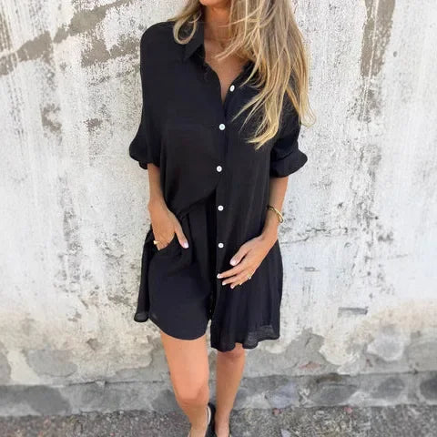 Loungewear Club™ | Ensemble en lin avec chemise et shorts