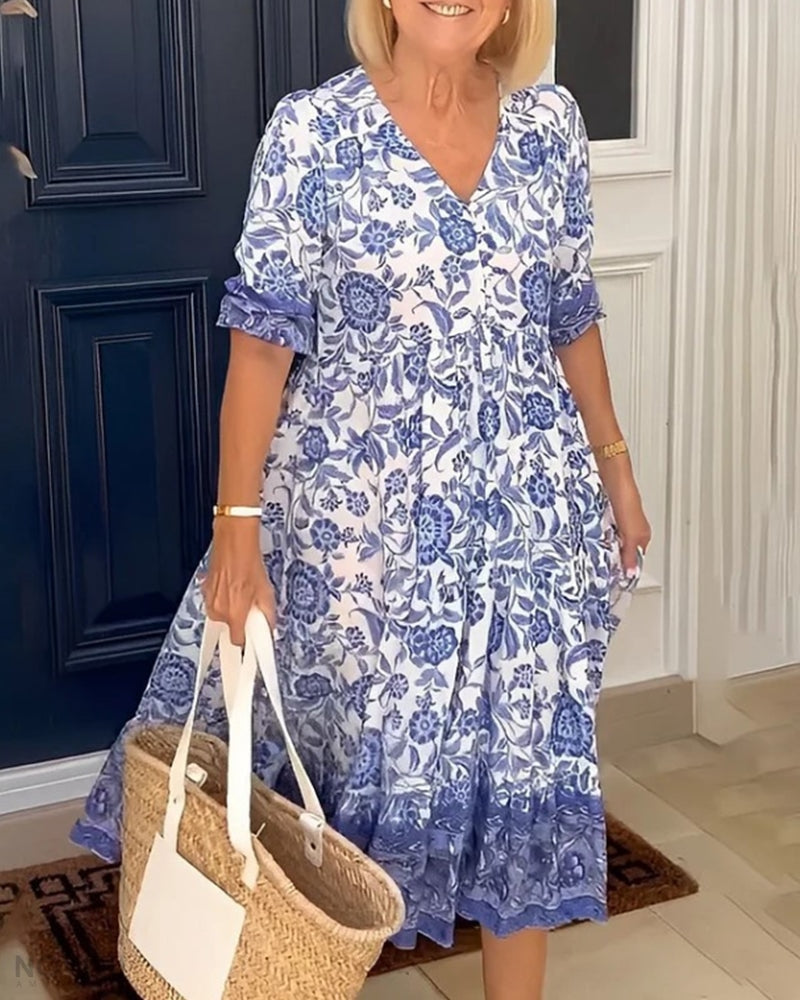ARIA™ - Robe Florale Élegante avec Décolleté en V