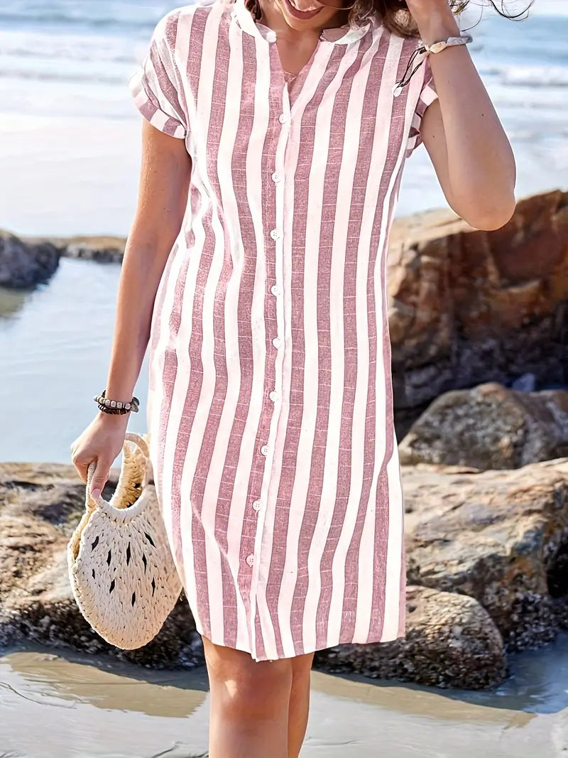 Martine | Robe chemise élégante rayée