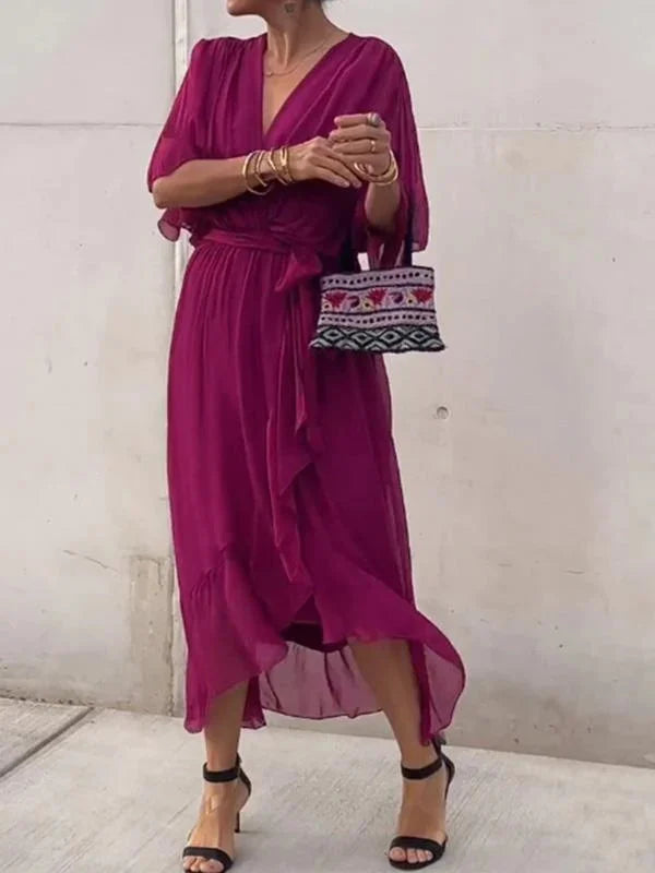 Loungewear Club™ | Robe midi en chiffon avec effet portefeuille
