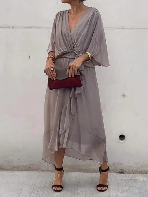 Loungewear Club™ | Robe midi en chiffon avec effet portefeuille