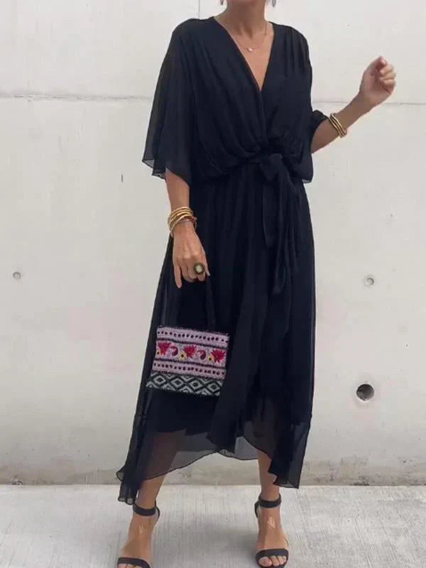 Loungewear Club™ | Robe midi en chiffon avec effet portefeuille