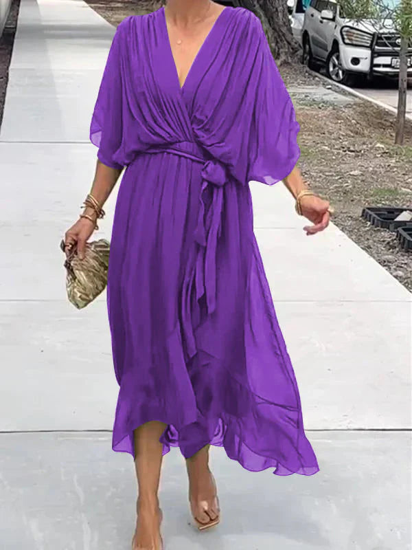 Loungewear Club™ | Robe midi en chiffon avec effet portefeuille