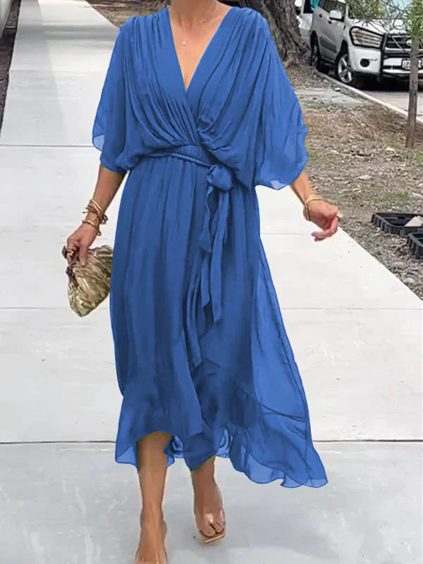 Loungewear Club™ | Robe midi en chiffon avec effet portefeuille