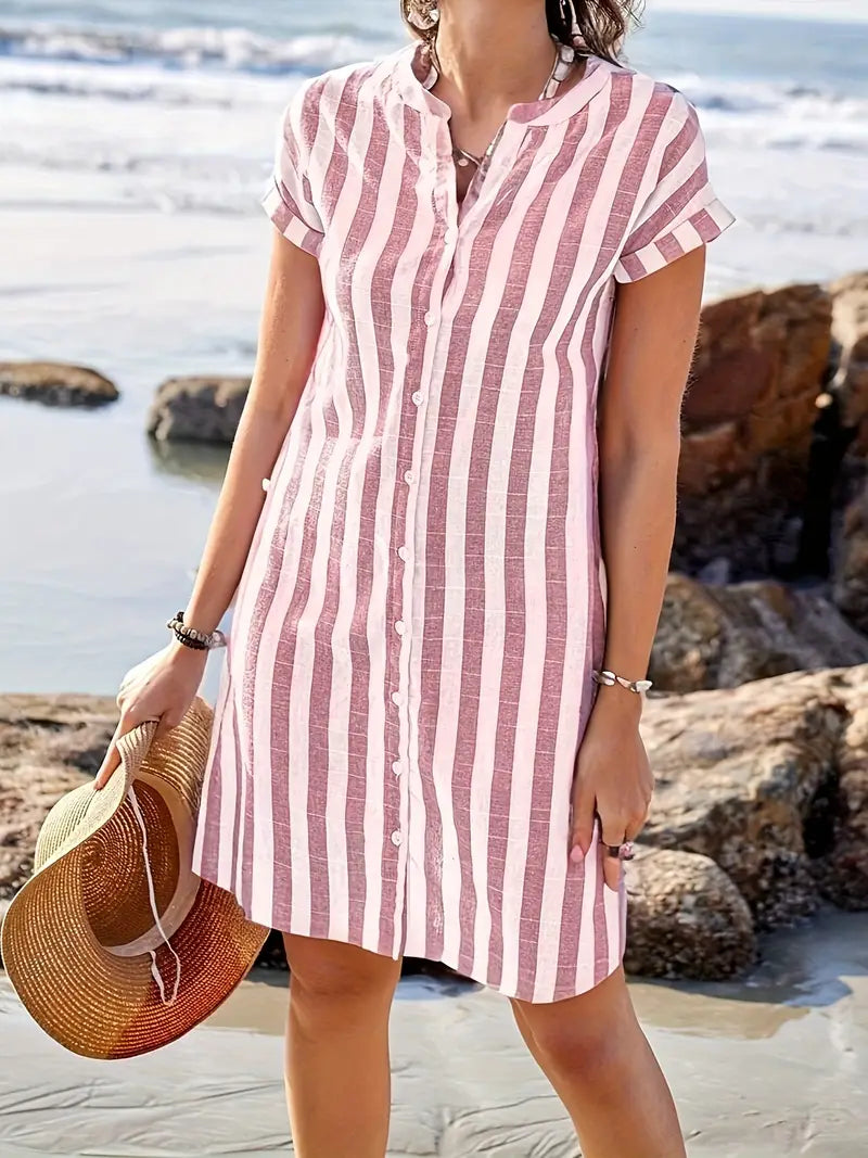 Martine | Robe chemise élégante rayée