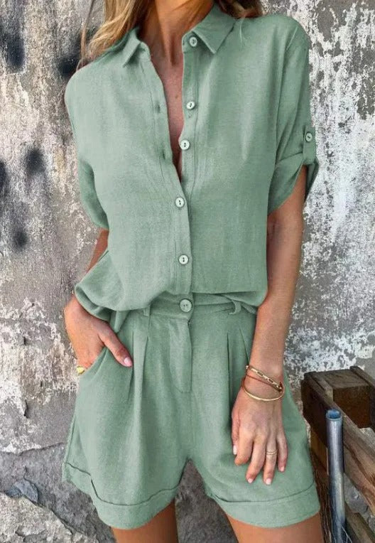 Loungewear Club™ | Ensemble chemise à boutons et shorts
