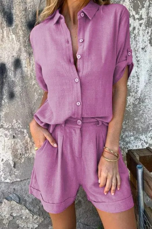 Loungewear Club™ | Ensemble chemise à boutons et shorts