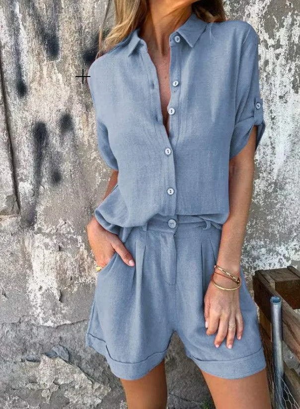 Loungewear Club™ | Ensemble chemise à boutons et shorts